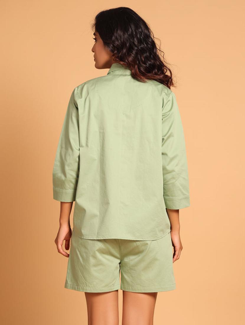 women neo mint color block shirt & shorts co-ord set - 21935913 - Standard Image - 2