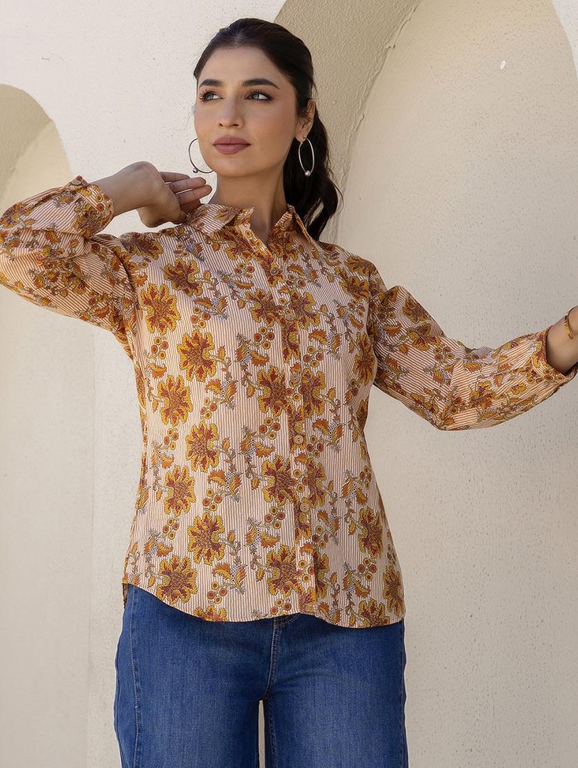 women floral printed collared long sleeve regular shirt - 21935917 - Zoom Image - 0