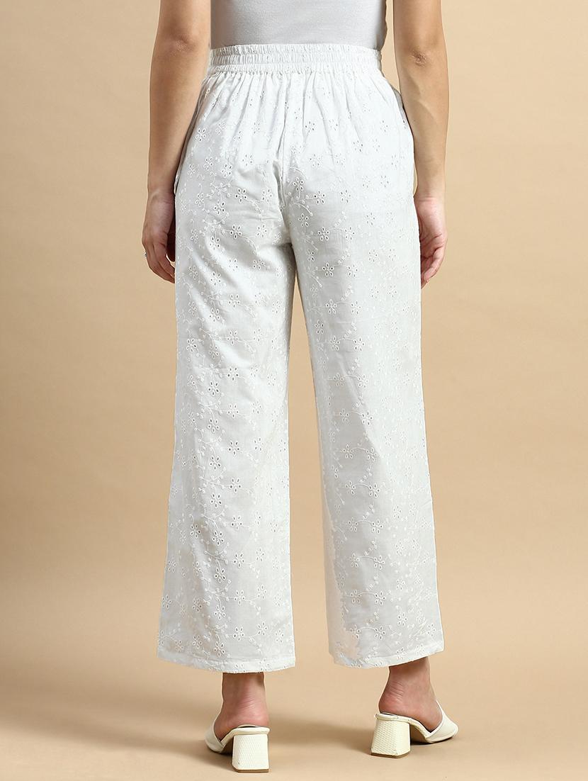 women white solid mid rise straight fit palazzo - 21935971 - Standard Image - 2