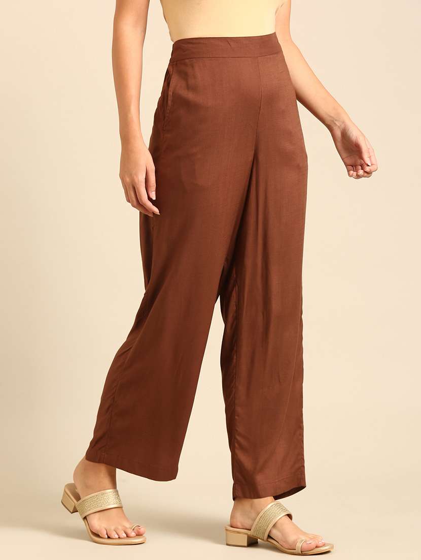 women brown solid mid rise straight palazzo - 21935973 -  Standard Image - 2