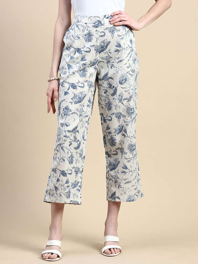 women floral print mid rise straight palazzo