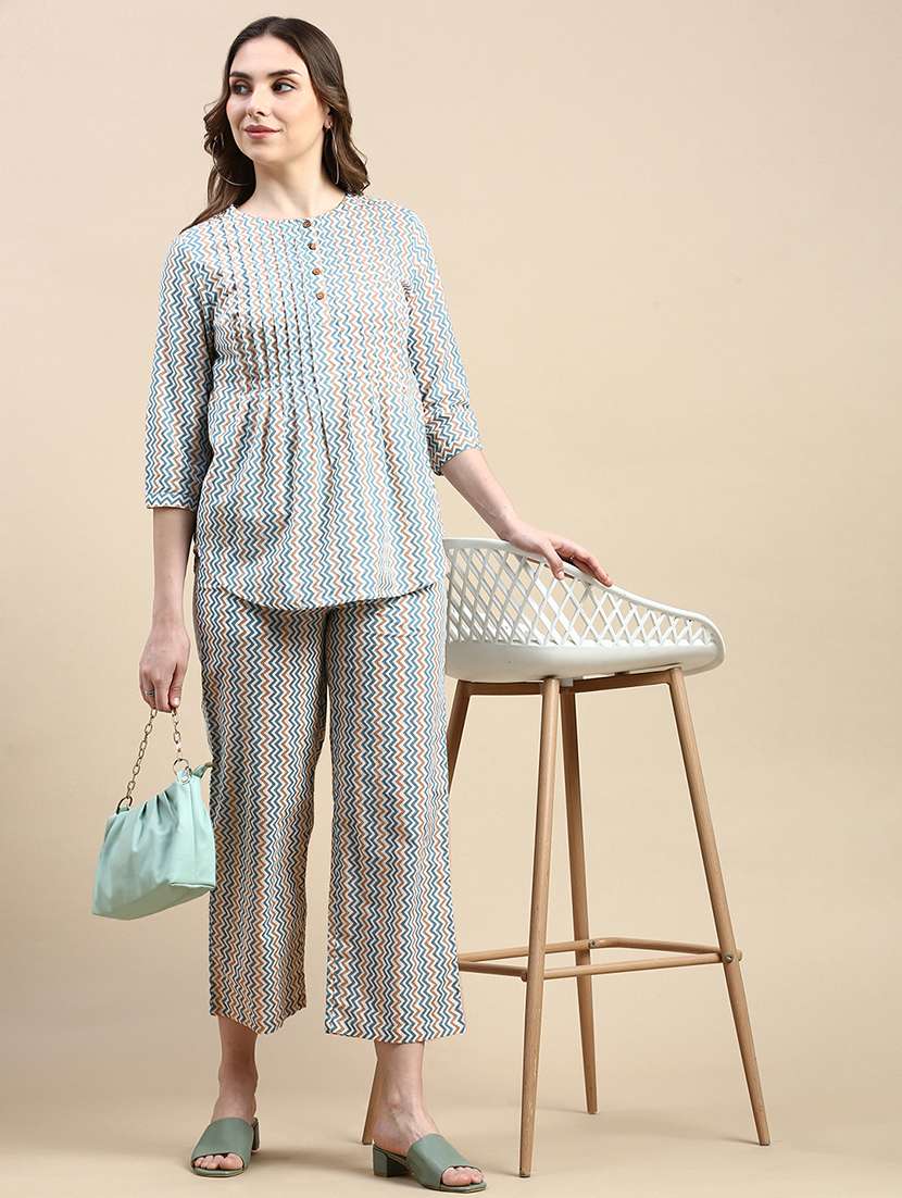 women chevron print mid rise straight palazzo