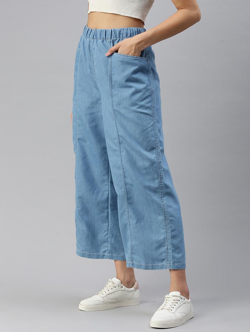 women solid high rise wide leg trouser - 21935980 - Standard Image - 2