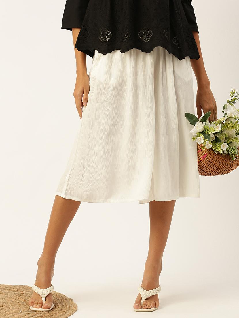 women white solid mid rise culottes - 21935983 - Zoom Image - 0