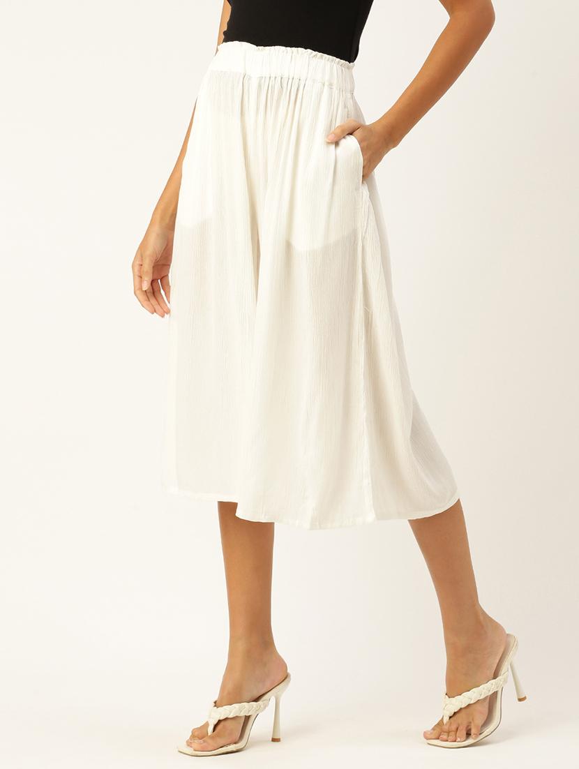 women white solid mid rise culottes - 21935983 - Standard Image - 2