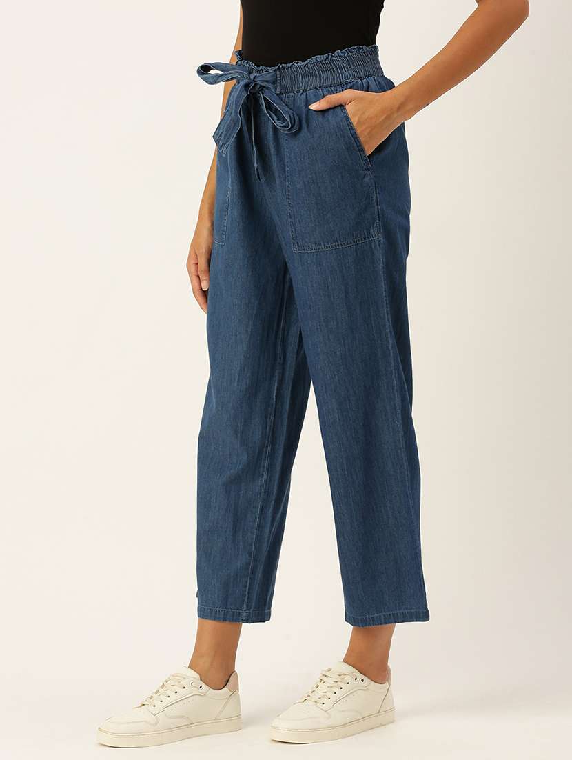 women solid high rise straight fit denim trouser - 21935984 - Standard Image - 2