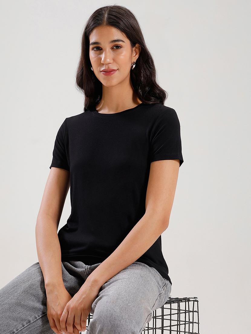 women solid short sleeve regular fit t-shirt