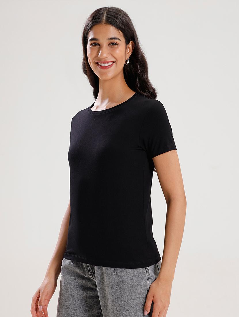 women solid short sleeve regular fit t-shirt - 21936011 - Standard Image - 2