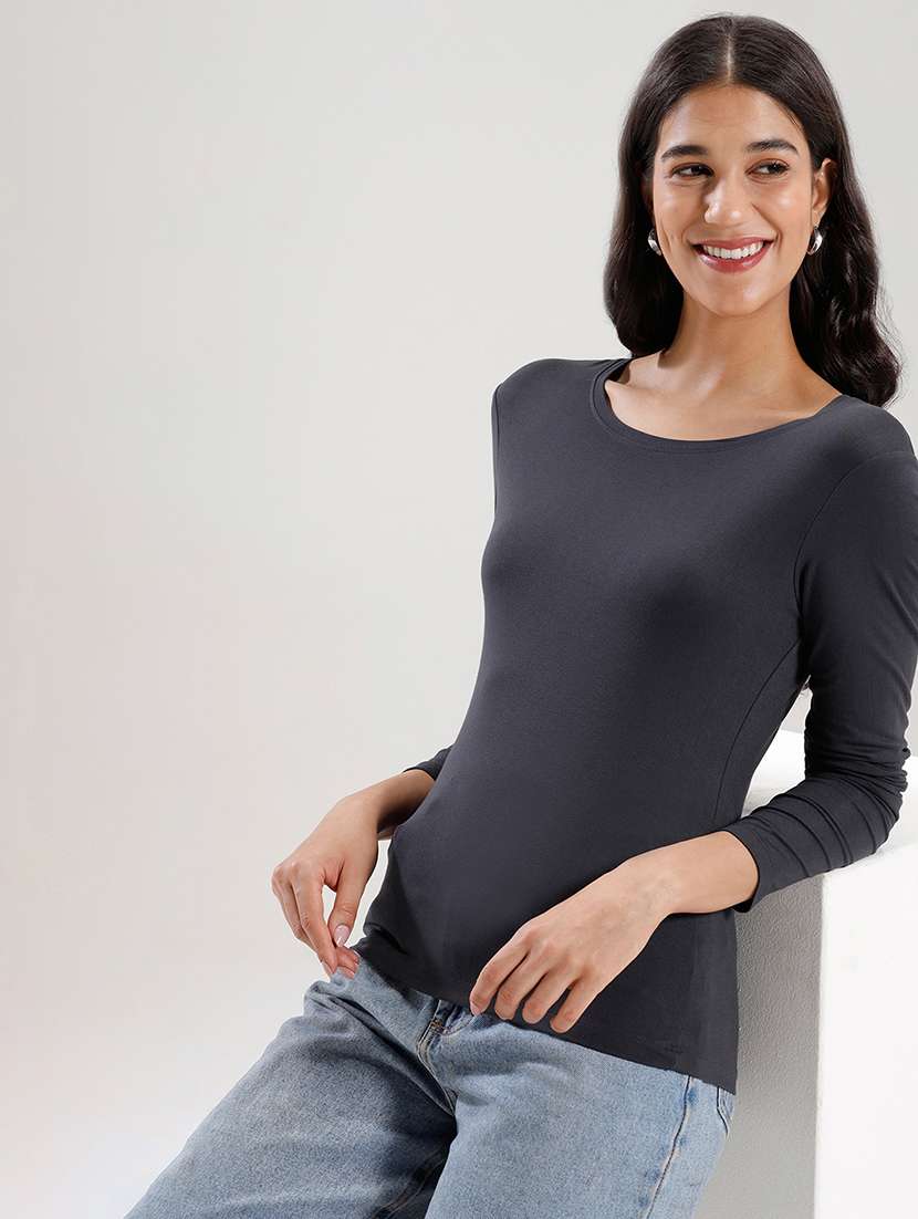 women solid long sleeve regular fit t-shirt