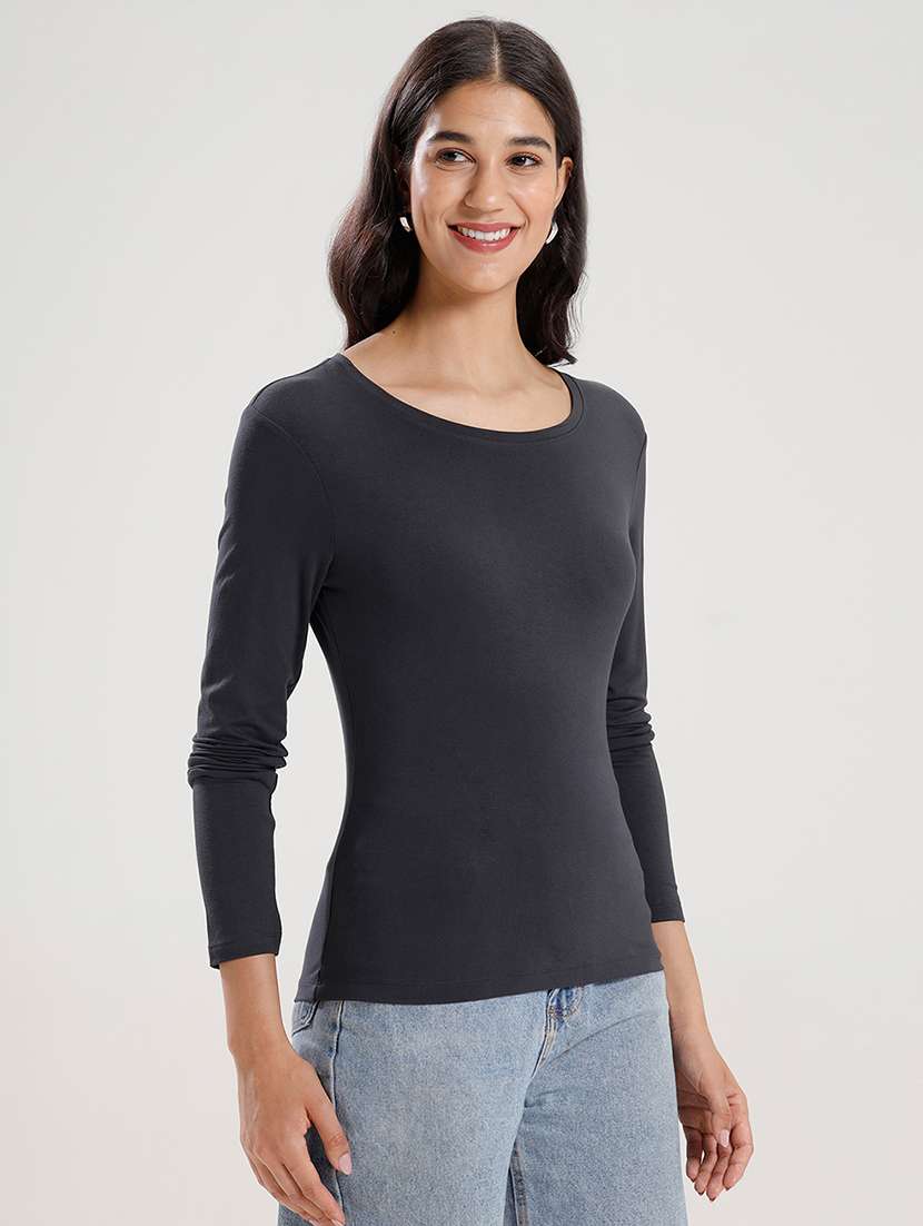 women solid long sleeve regular fit t-shirt - 21936014 -  Standard Image - 2
