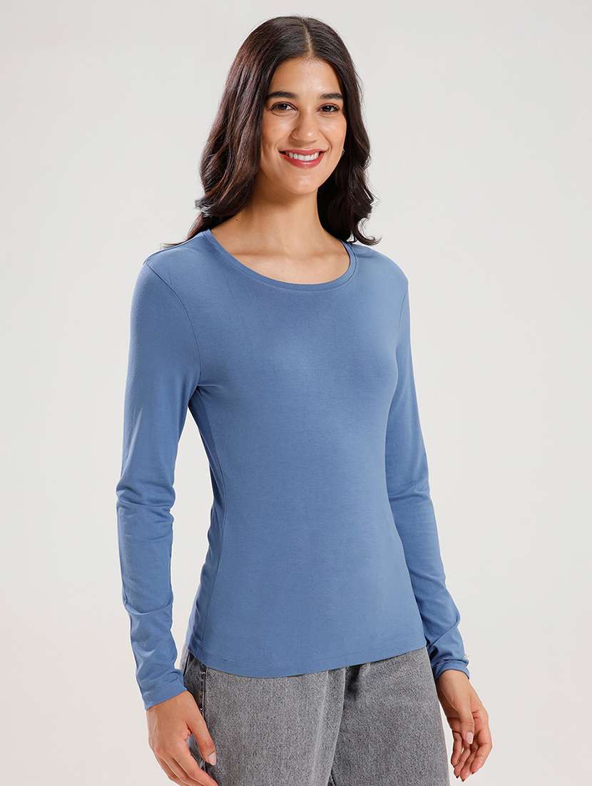 women solid long sleeve regular fit t-shirt - 21936015 - Standard Image - 2
