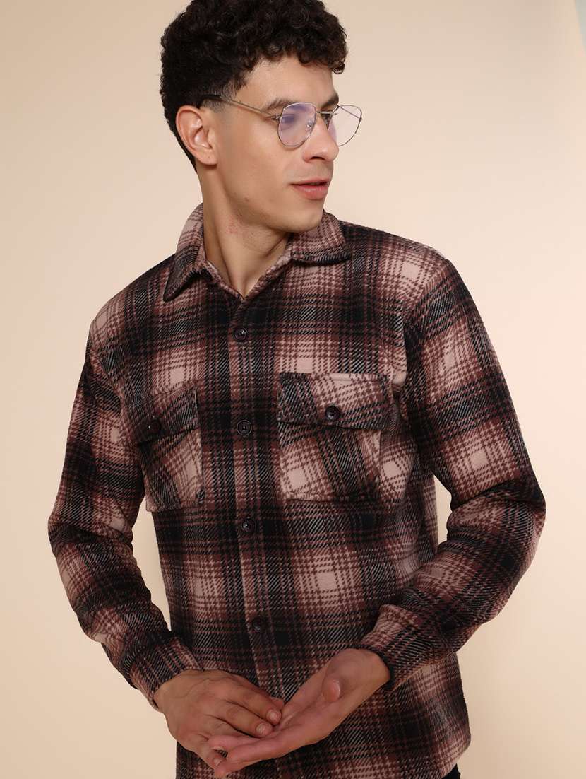 men checkered long sleeve regualr fit shacket