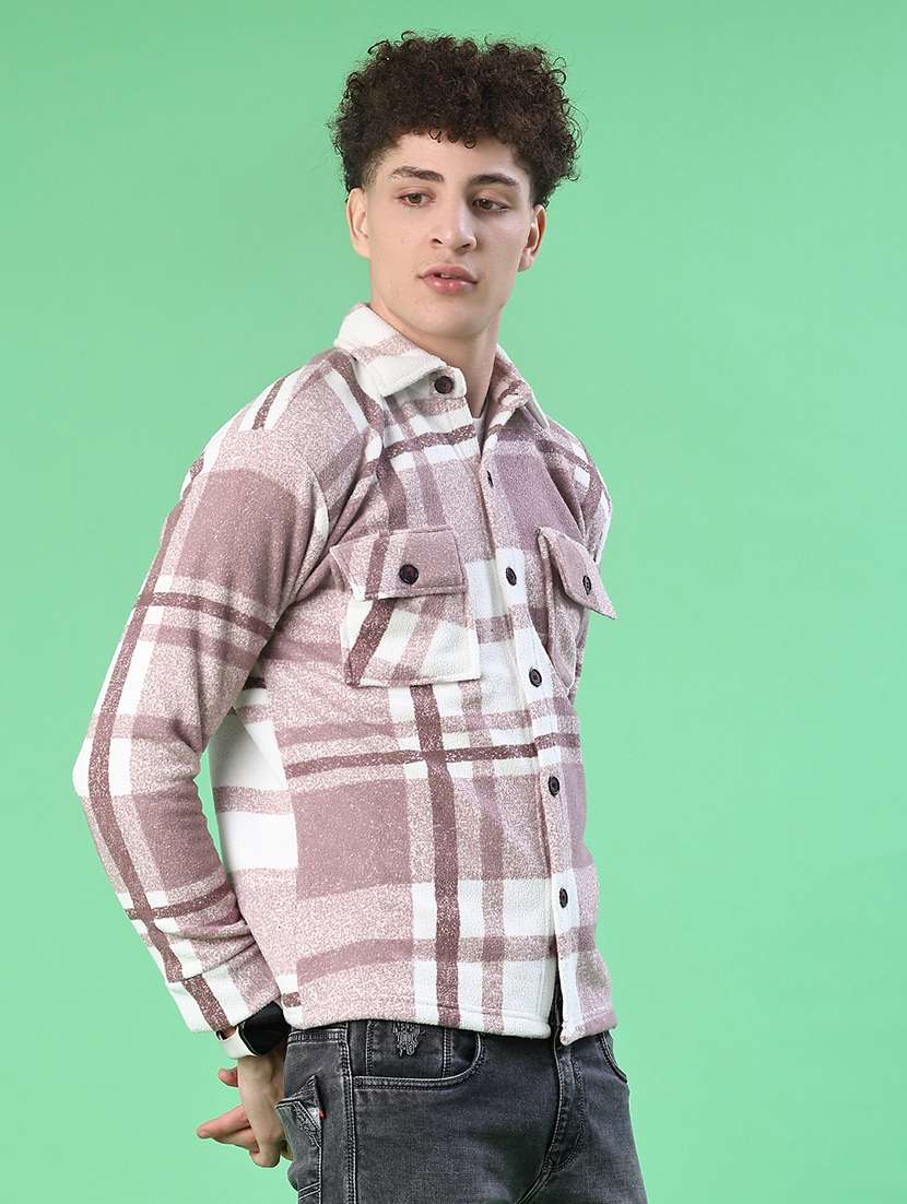men checkered collared long sleeve shacket - 21936119 -  Standard Image - 2