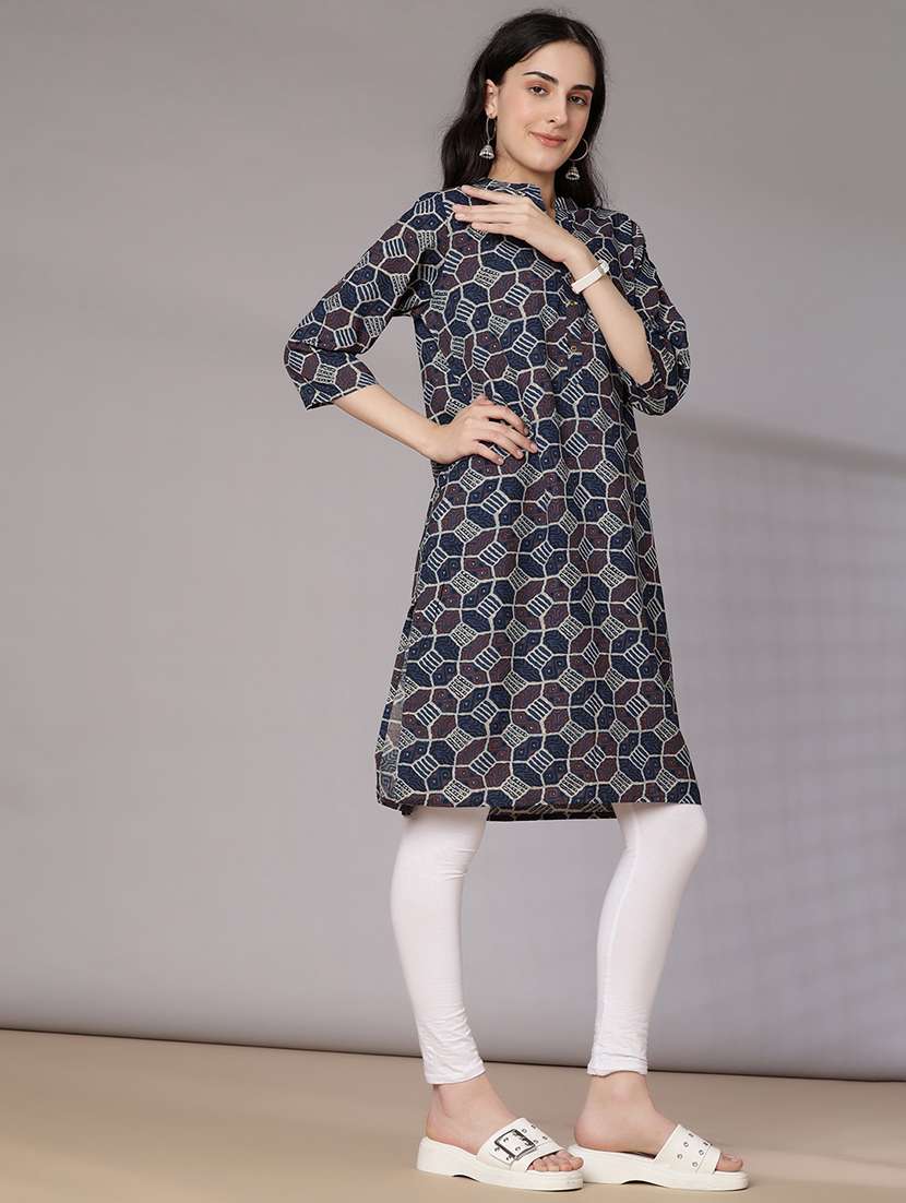 women printed three quarter sleeve straight kurta - 21936230 -  Standard Image - 2