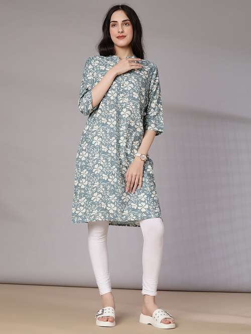 women floral printed three quarter sleeve straight kurta - 21936232 -  Standard Image - 0