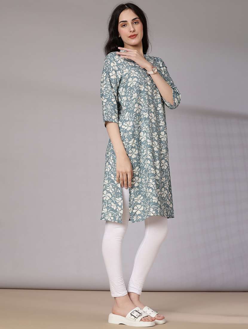 women floral printed three quarter sleeve straight kurta - 21936232 -  Standard Image - 2