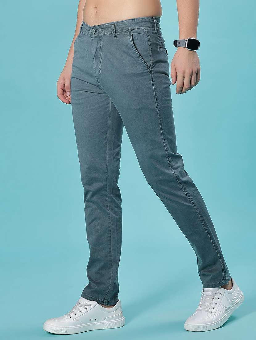 men solid mid rise casual chinos