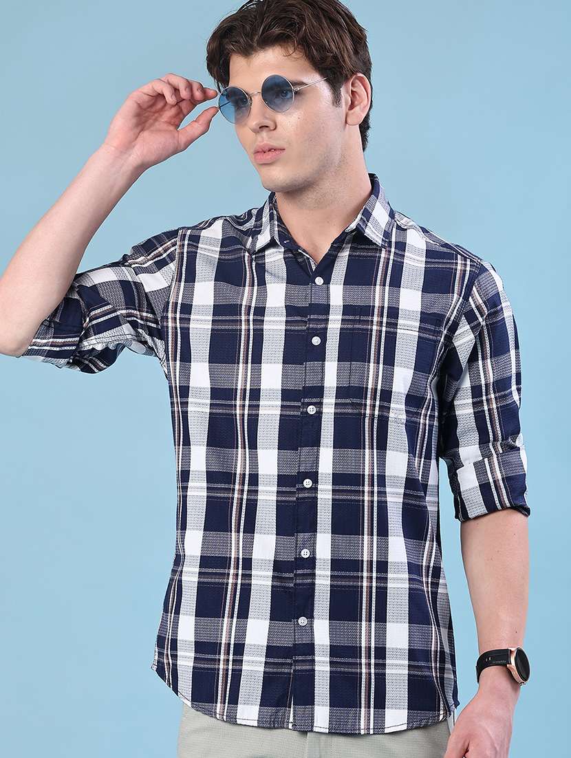 men checkered long sleeve regualr fit casual shirt