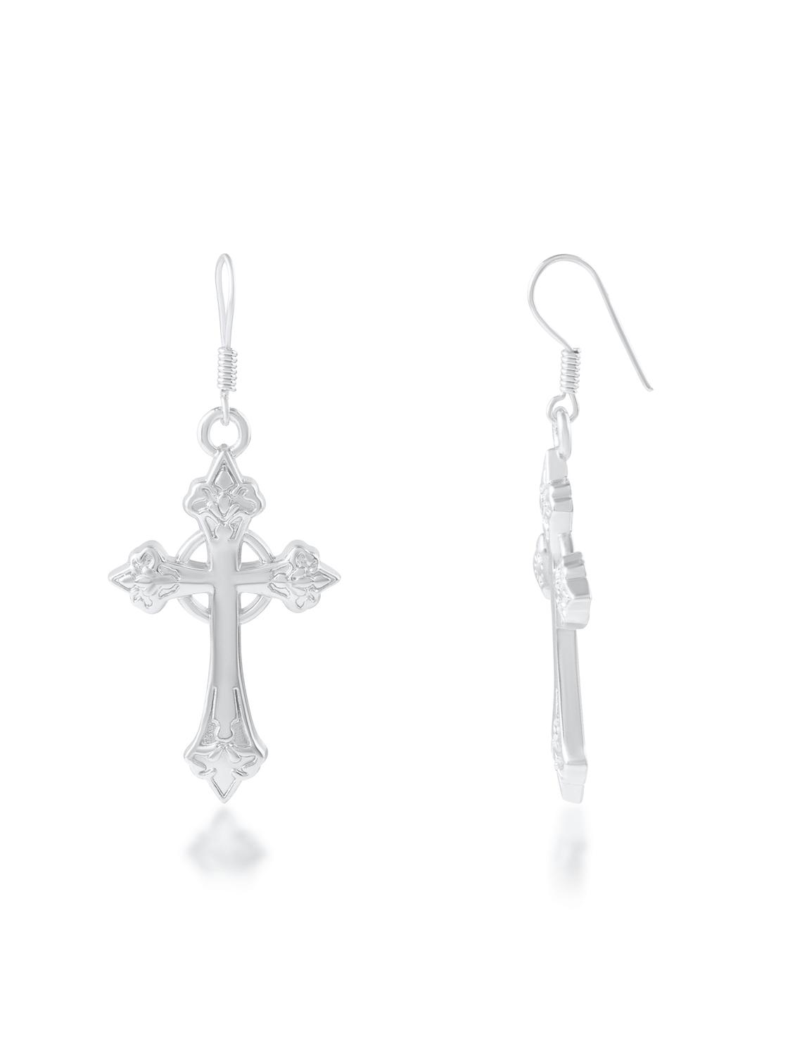 women silver tone cross drop earrings - 21936718 - Standard Image - 2
