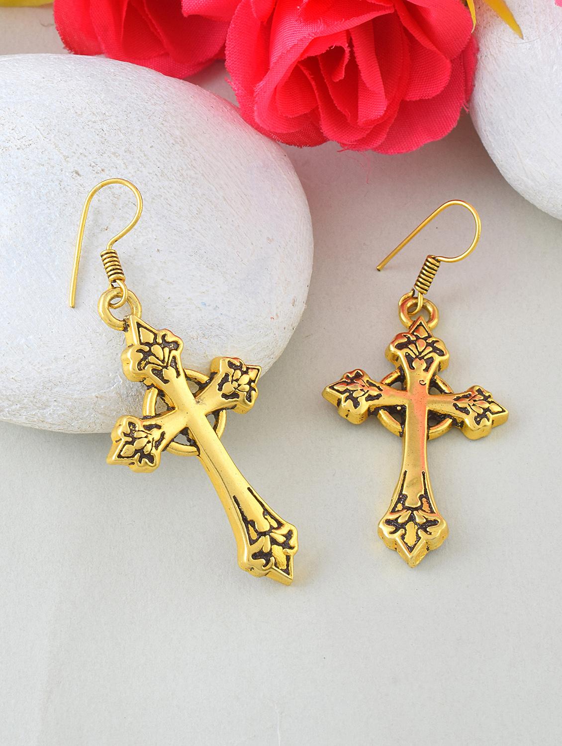 women gold tone cross drop earrings - 21936719 -  Zoom Image - 0
