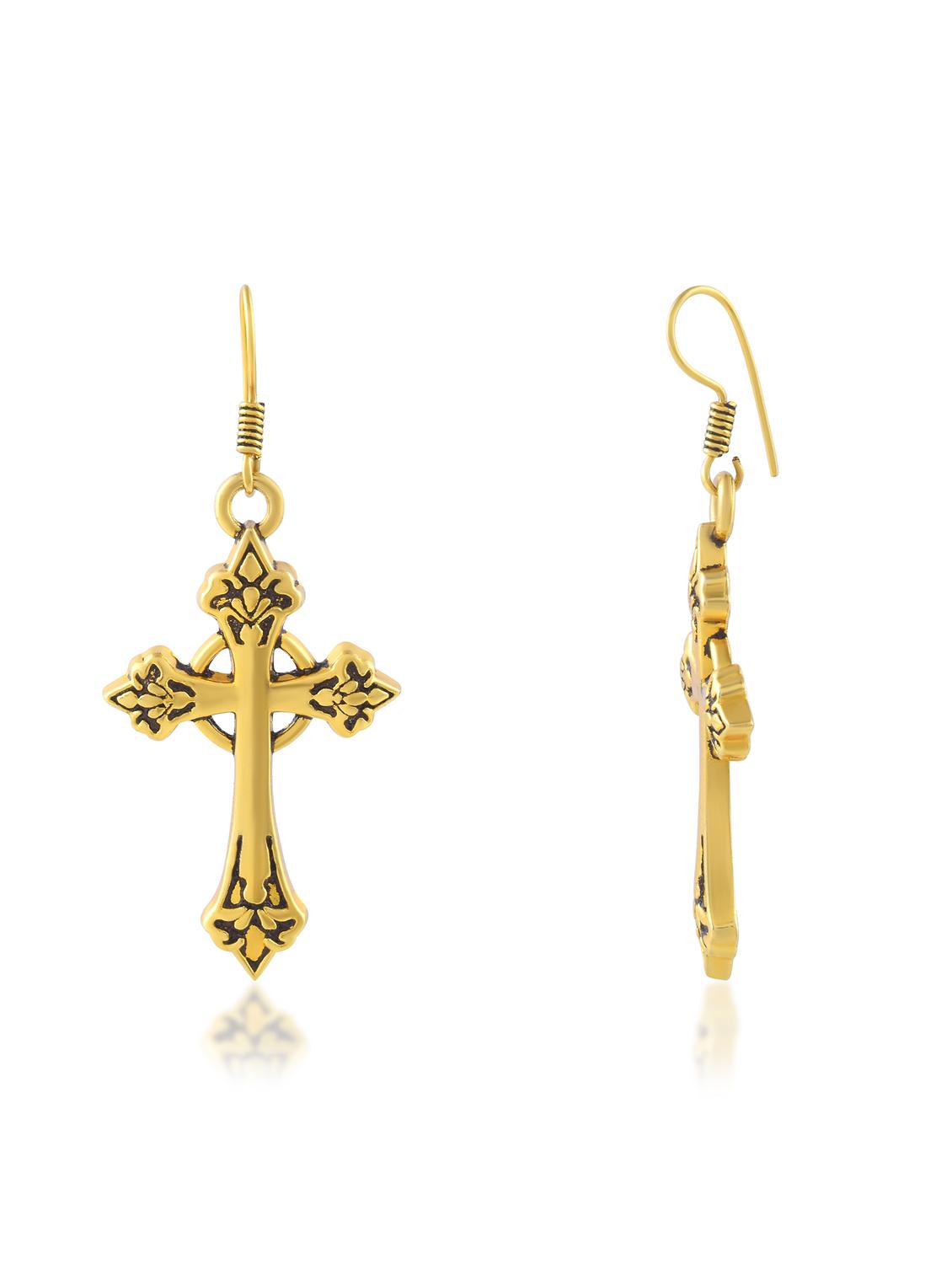 women gold tone cross drop earrings - 21936719 - Standard Image - 2
