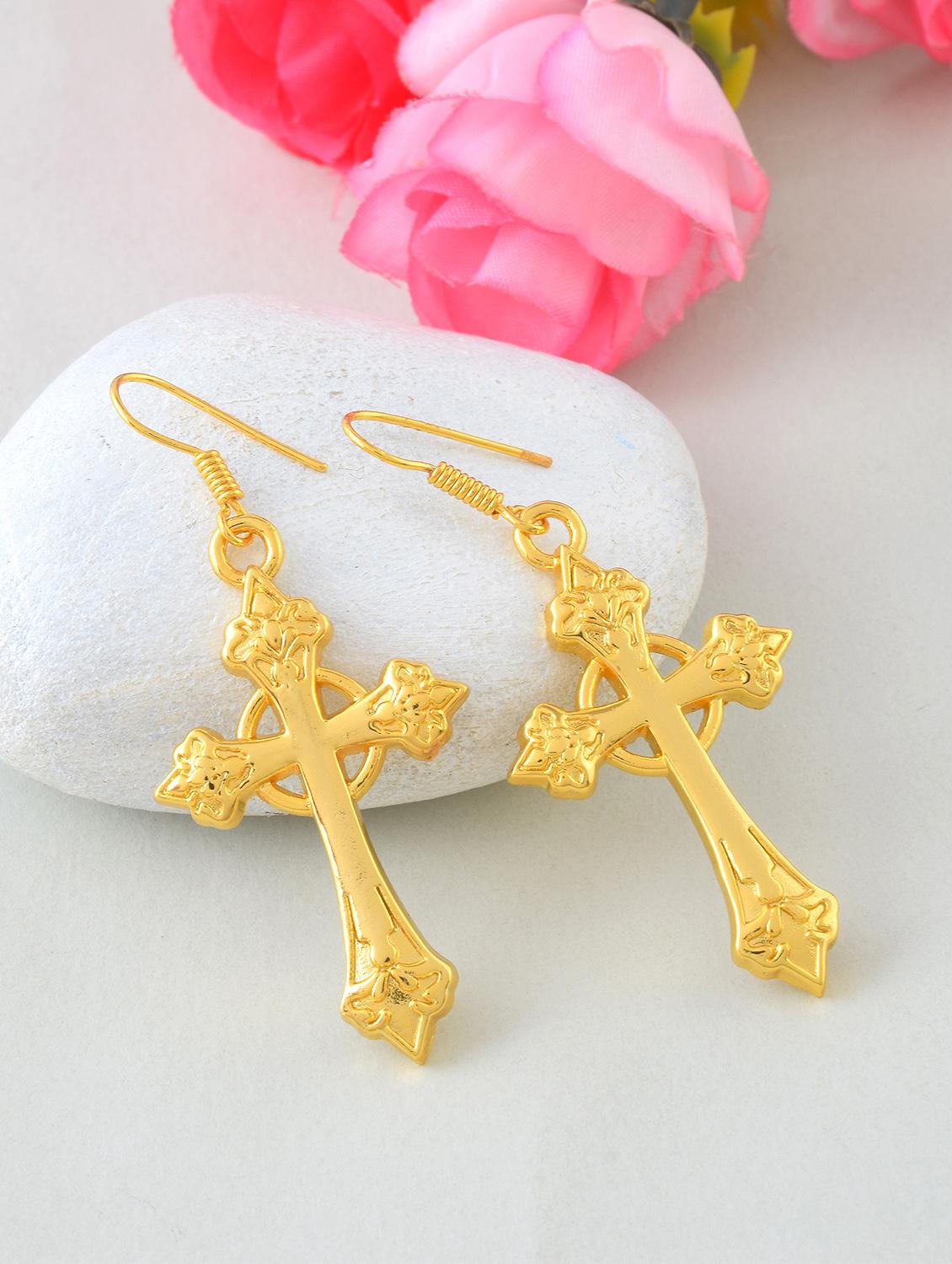 women gold tone cross drop earrings - 21936720 - Zoom Image - 0