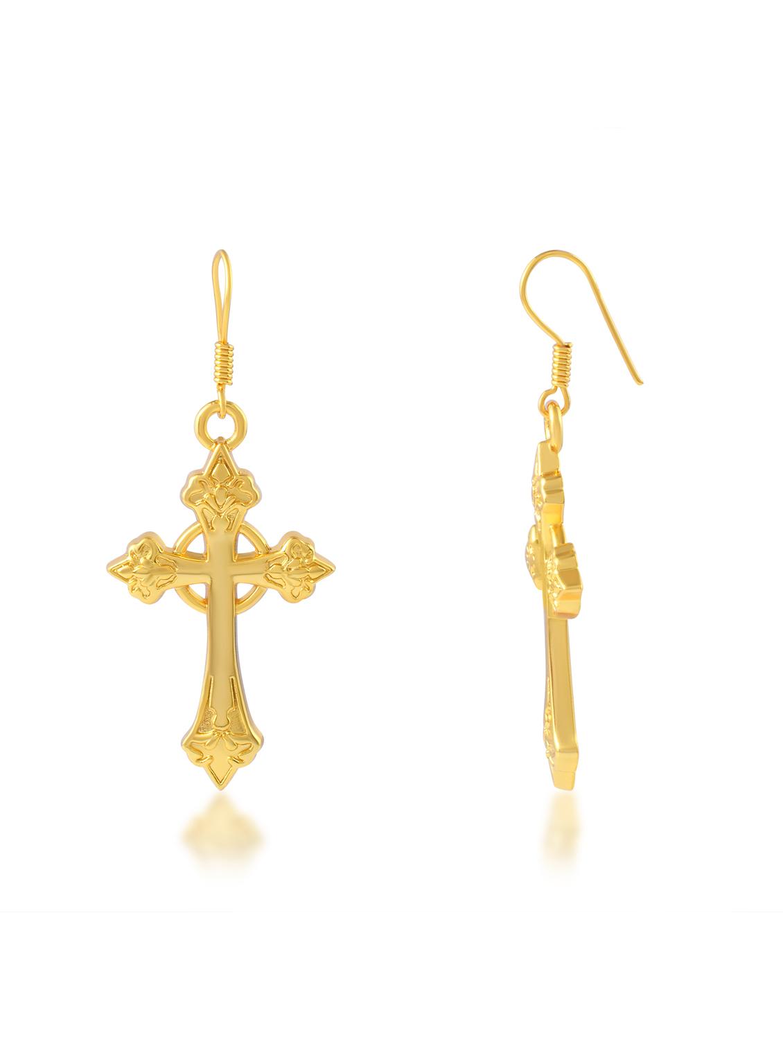 women gold tone cross drop earrings - 21936720 - Standard Image - 2