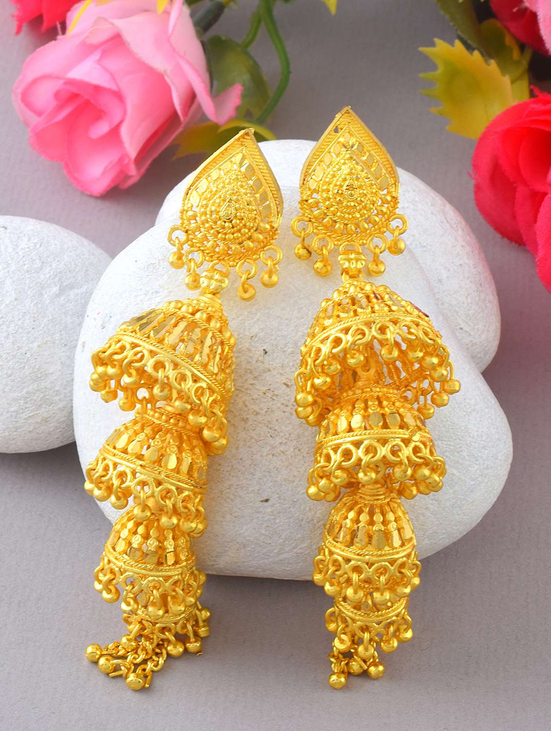 gold plated handcrafted jhumka earrings