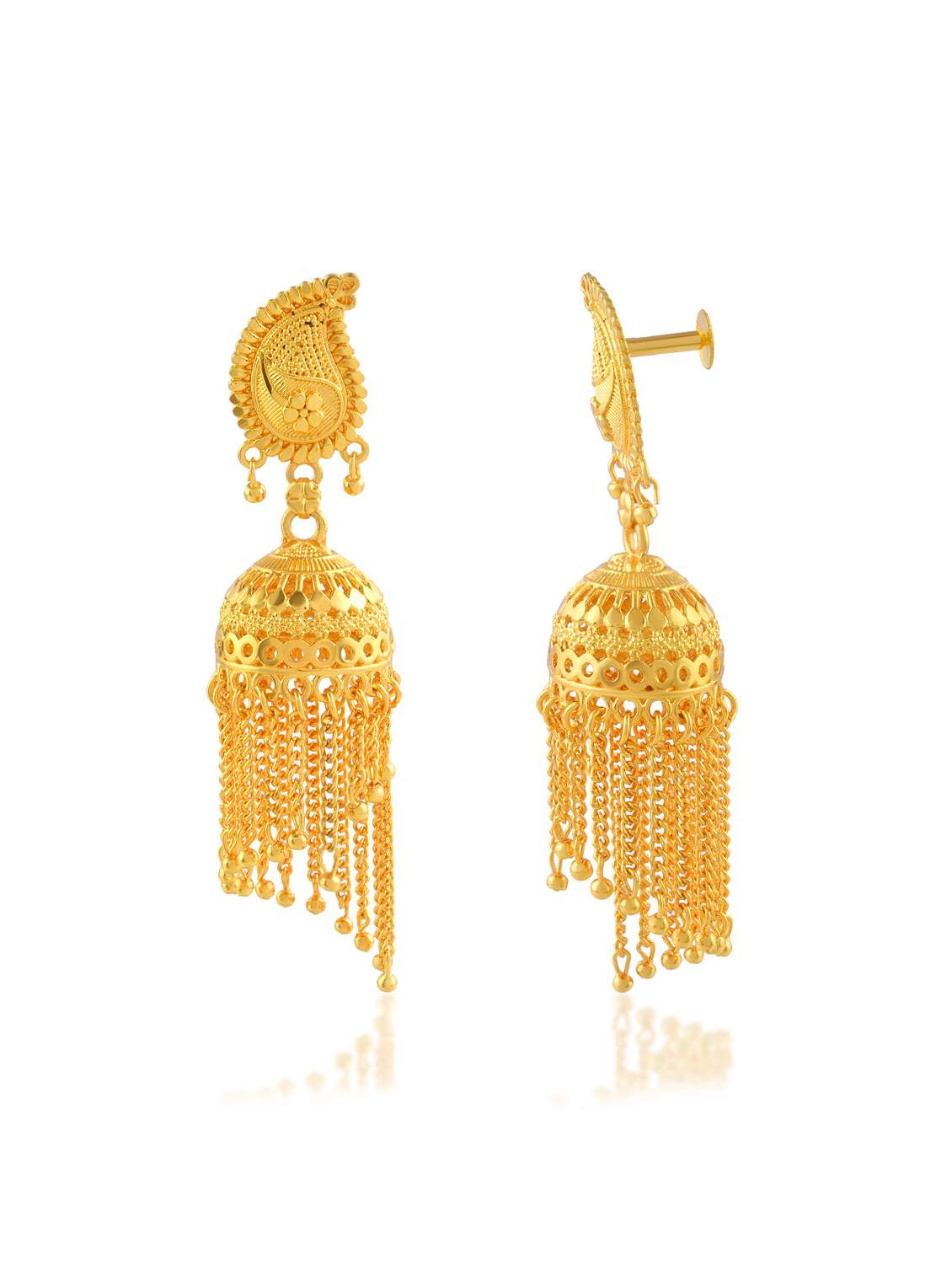women golden jhumka earrings  - 21936728 -  Standard Image - 2