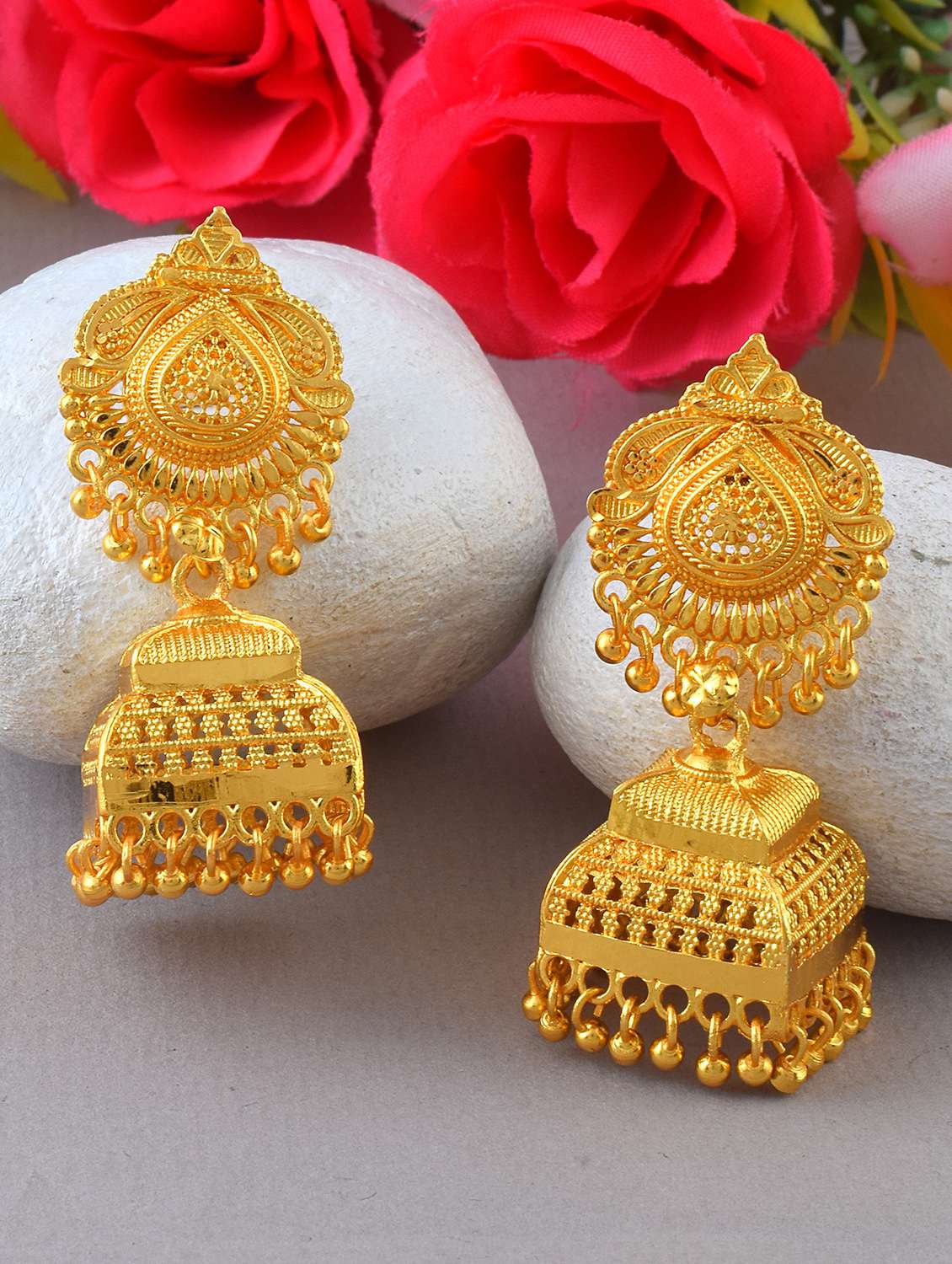 women gold plated jhumka earrings 