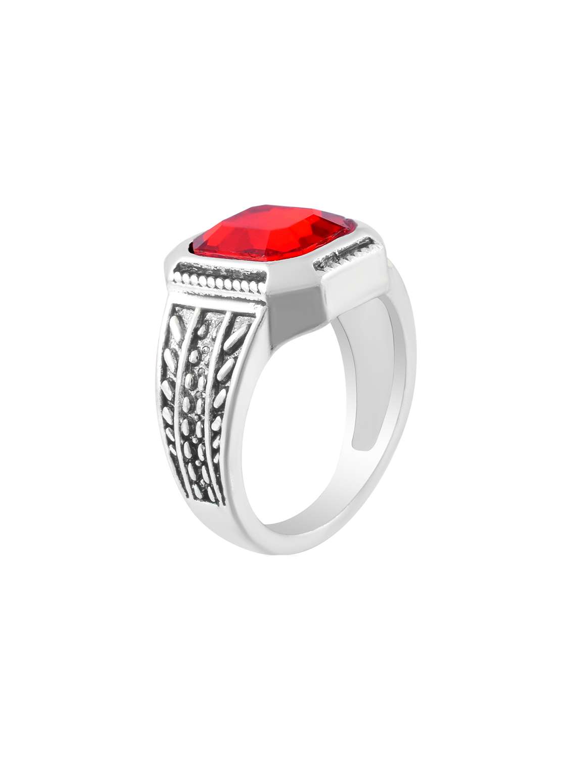 red stone studded silver toned statement ring - 21936730 -  Standard Image - 2