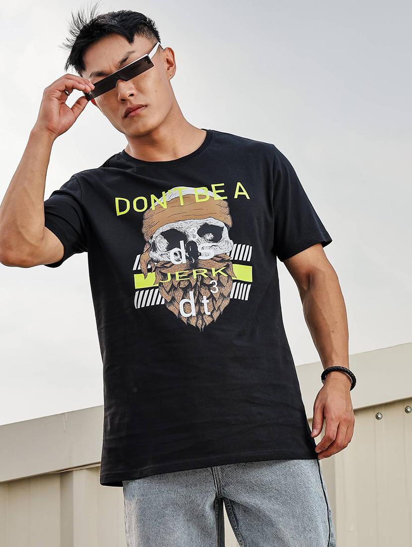 men front print round neck regular fit t-shirt