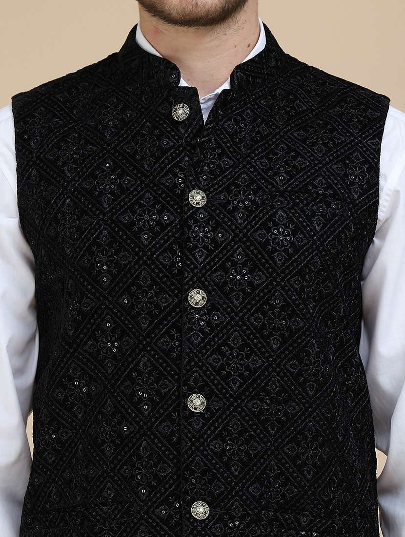 men embroidered mandarin neck nehru jacket - 21936784 -  Standard Image - 2