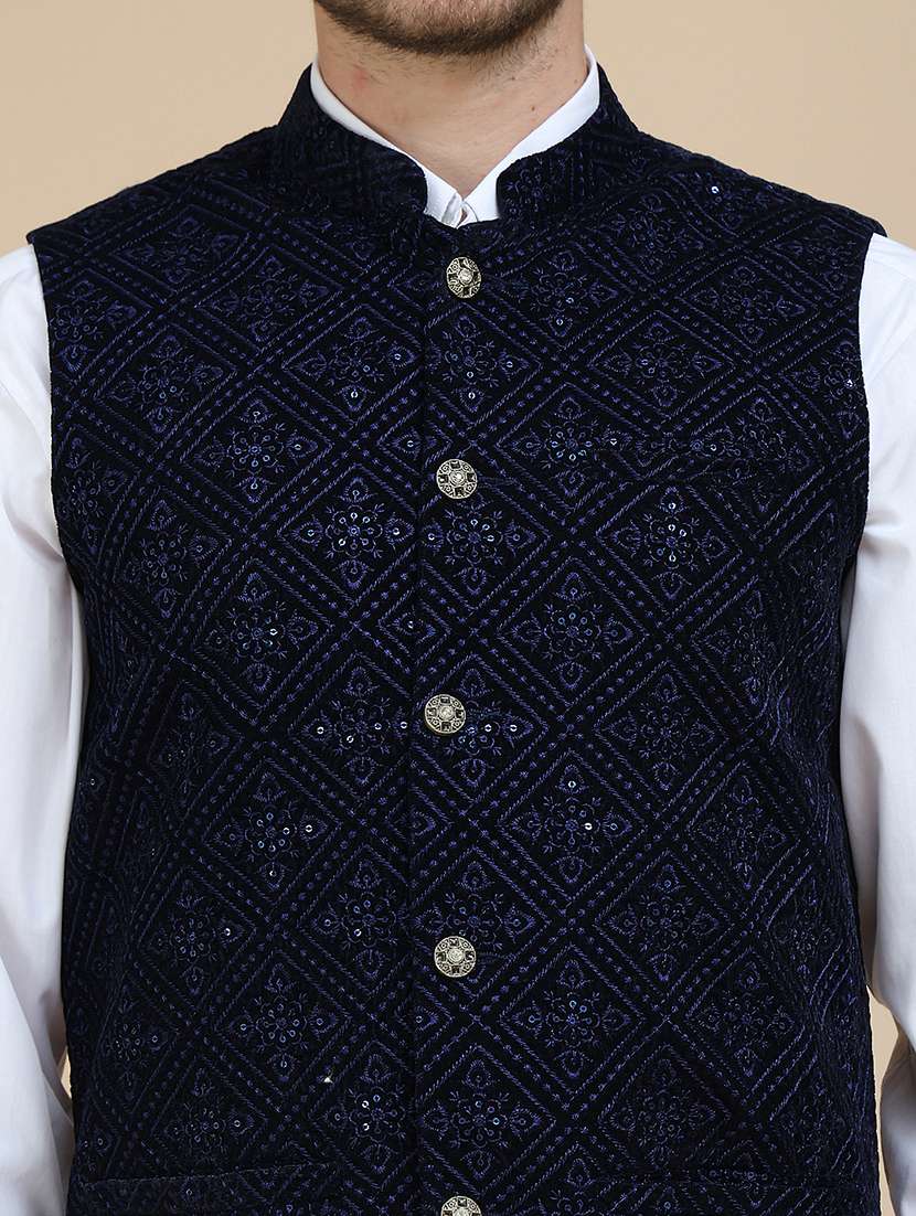men embroidered mandarin neck nehru jacketv - 21936785 -  Standard Image - 2