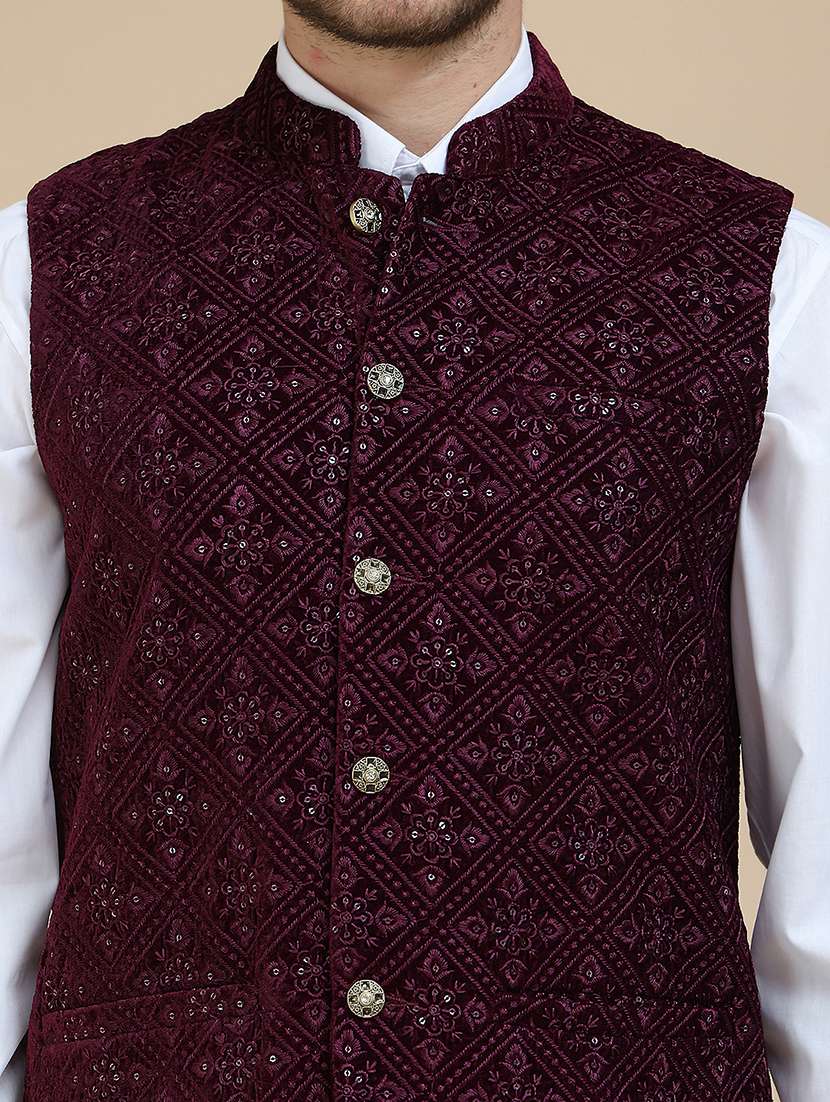 men embroidered mandarin neck nehru jacket - 21936786 -  Standard Image - 2