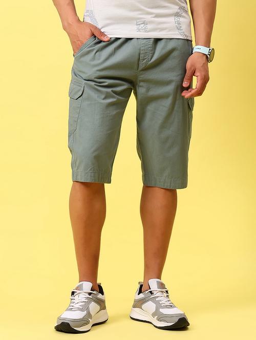 men grey solid mid rise regular fit cargo short - 21936809 -  Standard Image - 0