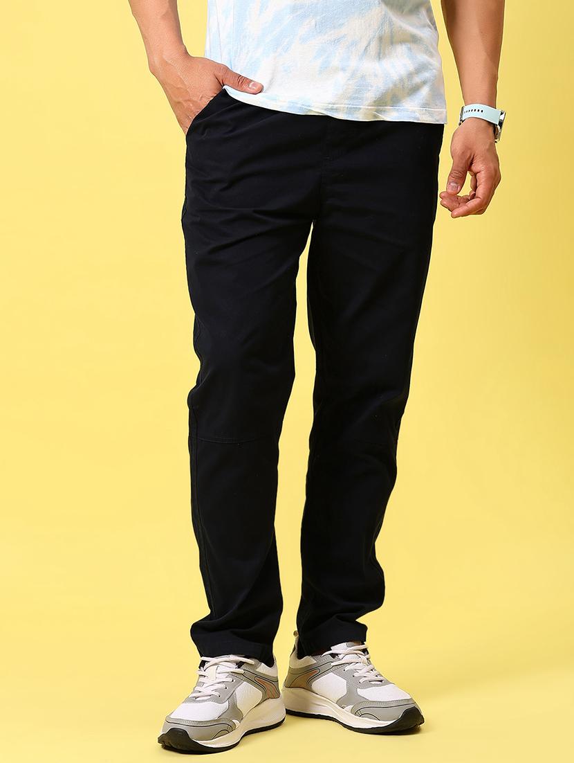 men black solid mid rise full length trouser