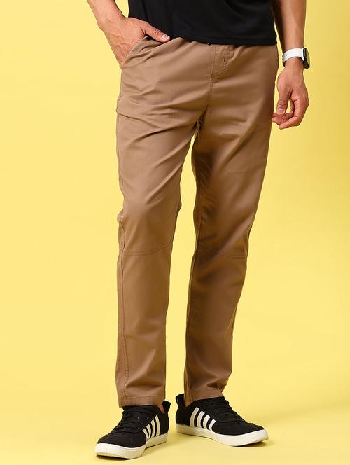 men brown solid mid rise full length trouser - 21936815 - Standard Image - 0