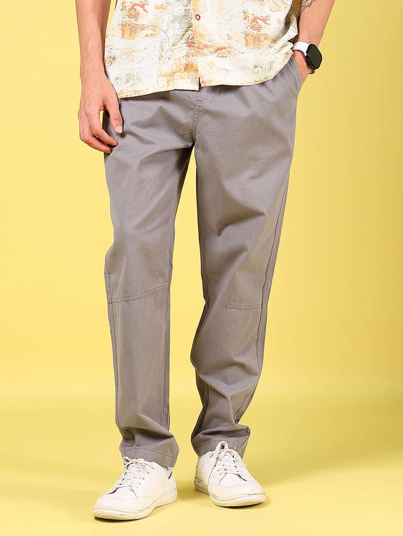 men grey solid mid rise full length trouser