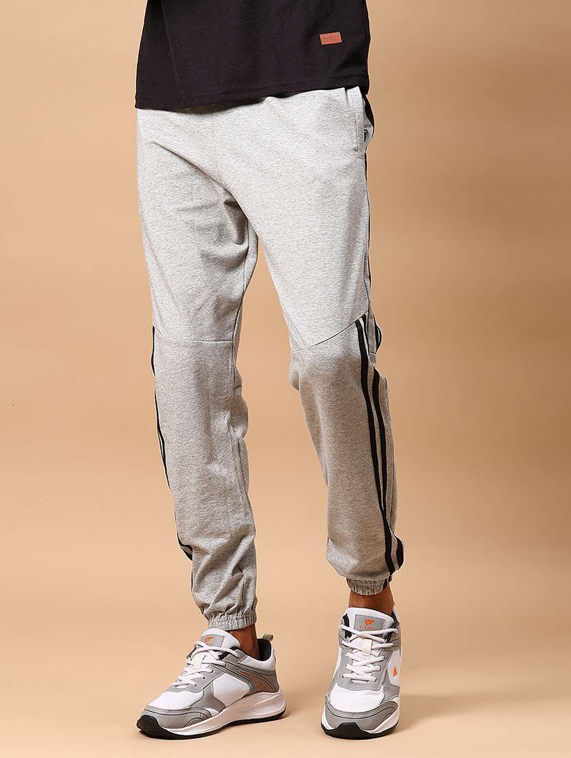 men grey side tape mid rise jogger