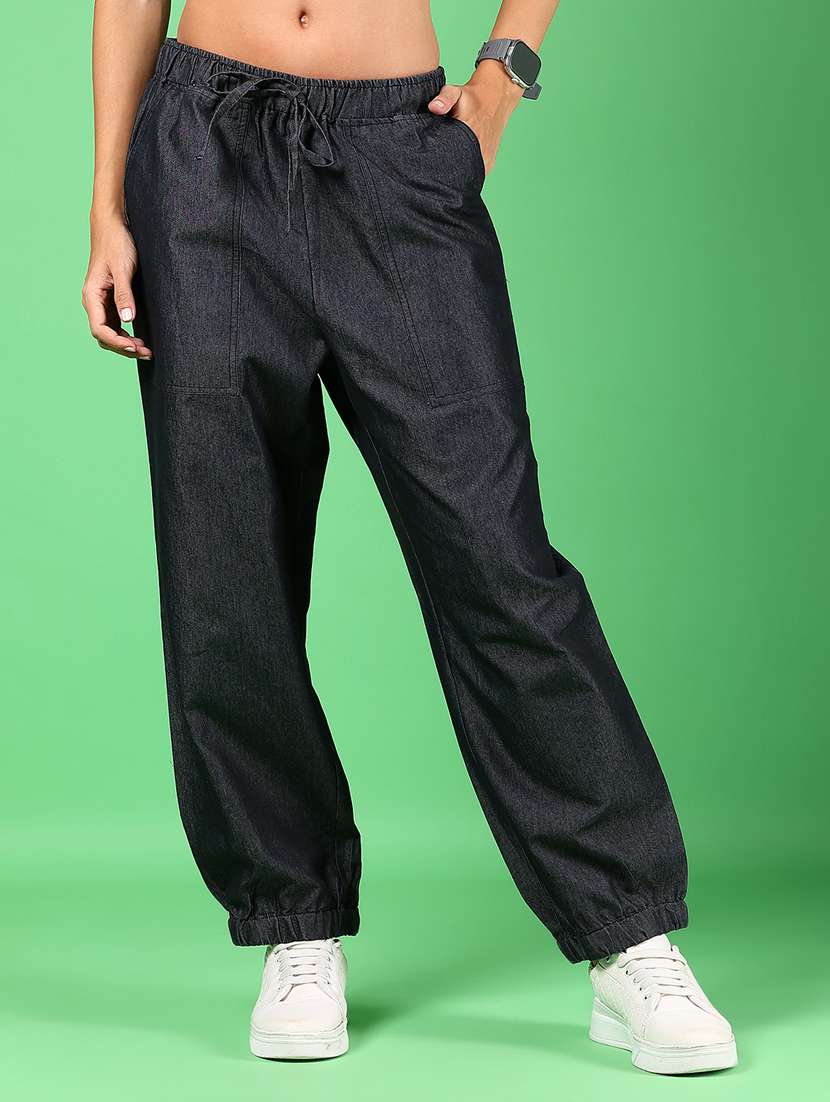 women solid mid rise relaxed fit jogger