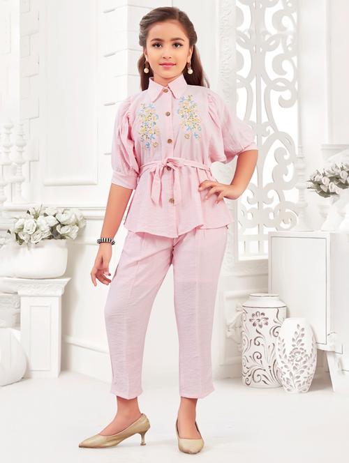 girls embroidered top & trouser co-ord set - 21938420 - Standard Image - 0