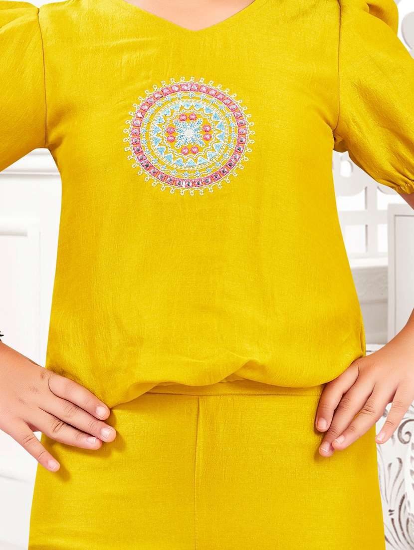 yellow polyester top & palazzo set coord - 21938424 -  Standard Image - 2