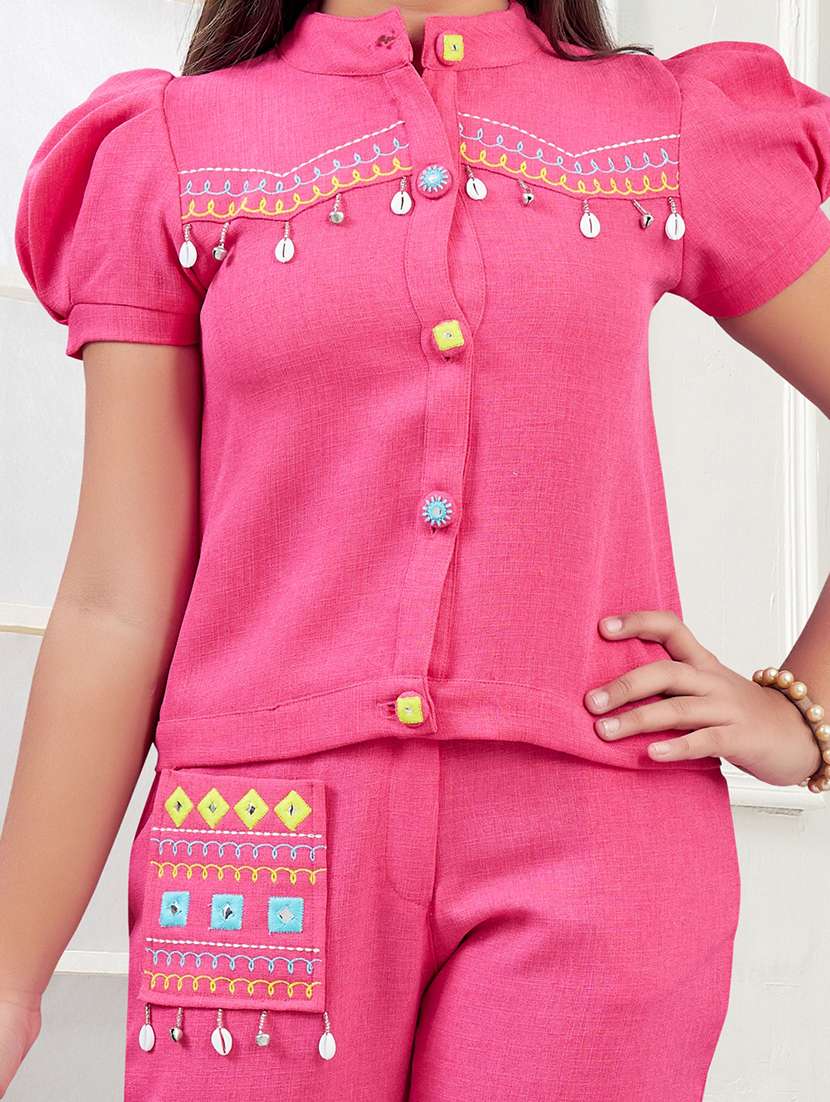 girls embroidered top & trouser co-ord set - 21938427 -  Standard Image - 2