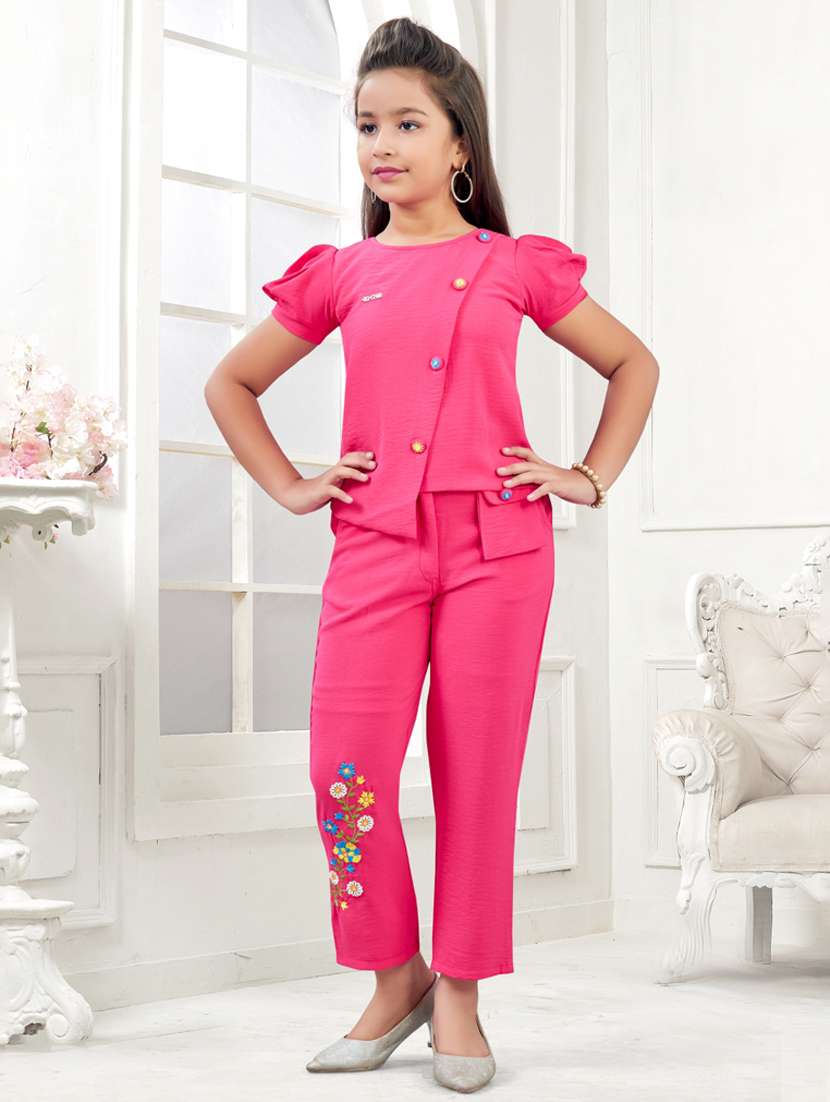 girls embroidered top & trouser co-ord set
