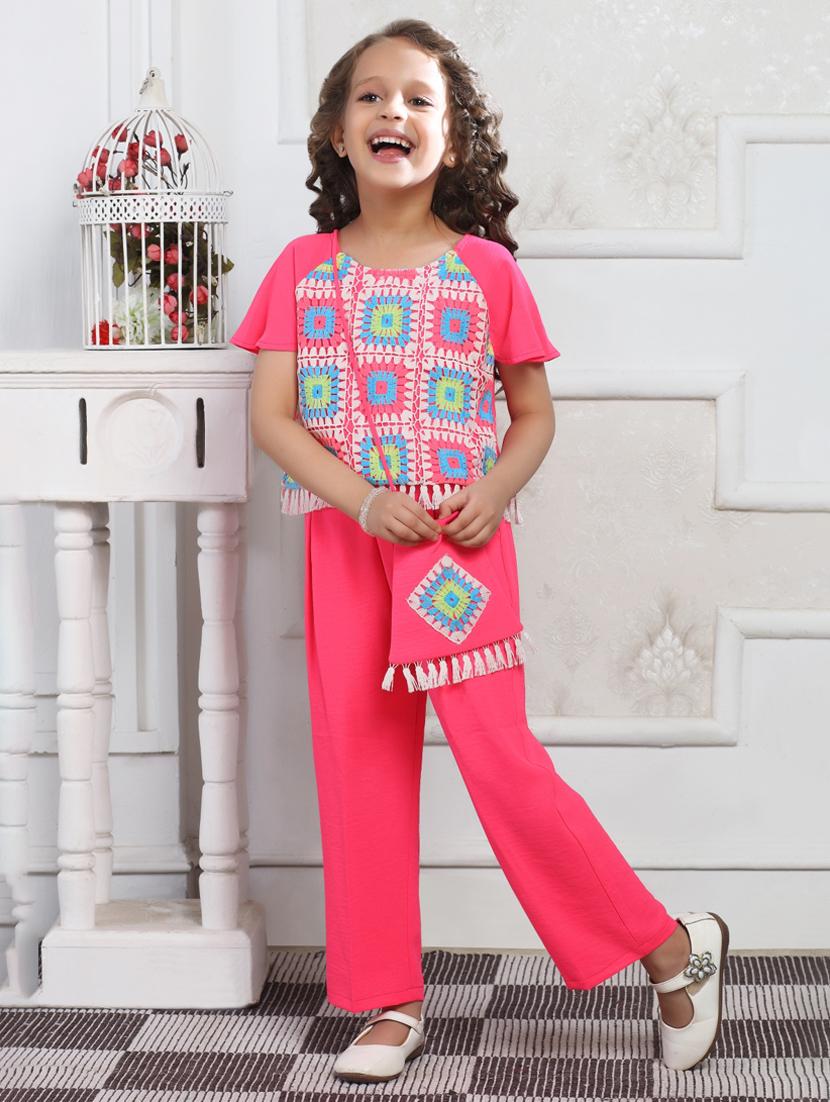girls embroidered top & trouser co-ord set
