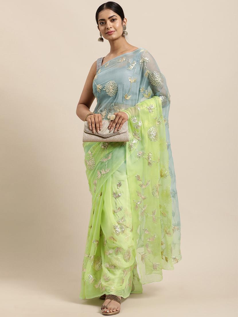women lime embellished saree with blouse - 21938440 - Zoom Image - 0
