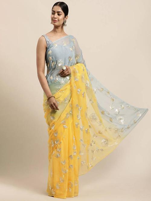 women yellow embellished saree with blouse - 21938441 - Standard Image - 0