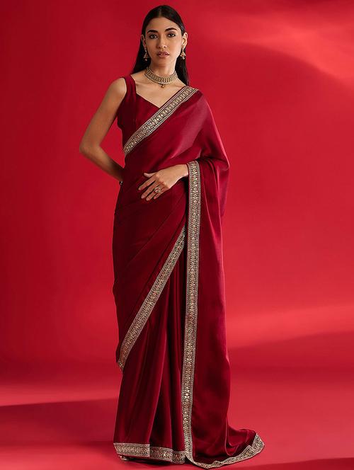 women solid with bordered saree with blouse - 21938444 - Standard Image - 0