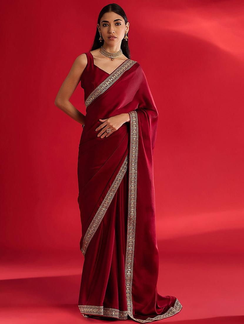 women solid with bordered saree with blouse - 21938444 - Zoom Image - 0
